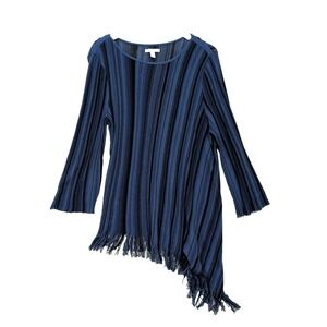 Dana Buchman Tunic Sweater Women XL Blue Asymmetric Fringe Long Sleeve Boho Chic